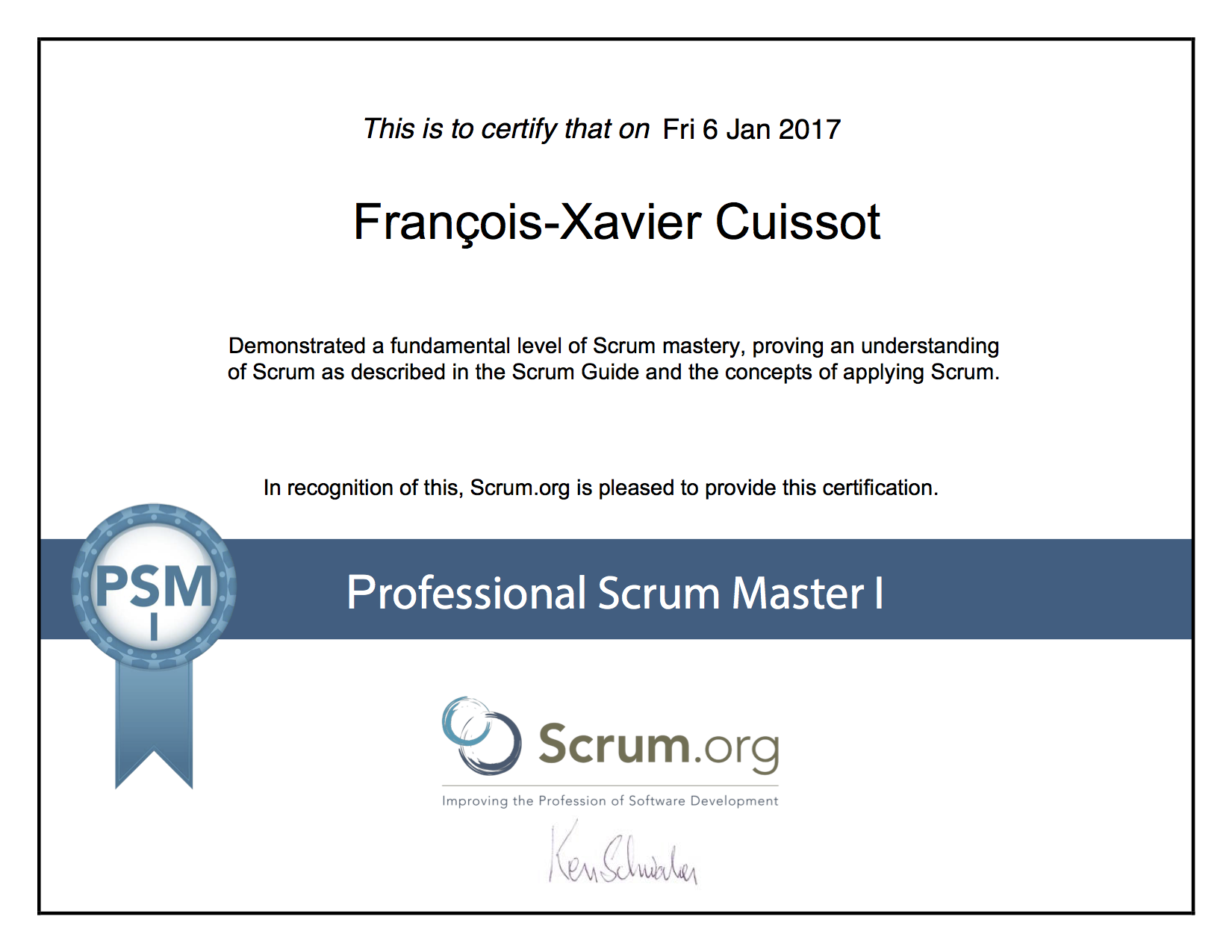 Scrum Certifications | Professional Scrum Master I Francois-Xavier Cuissot